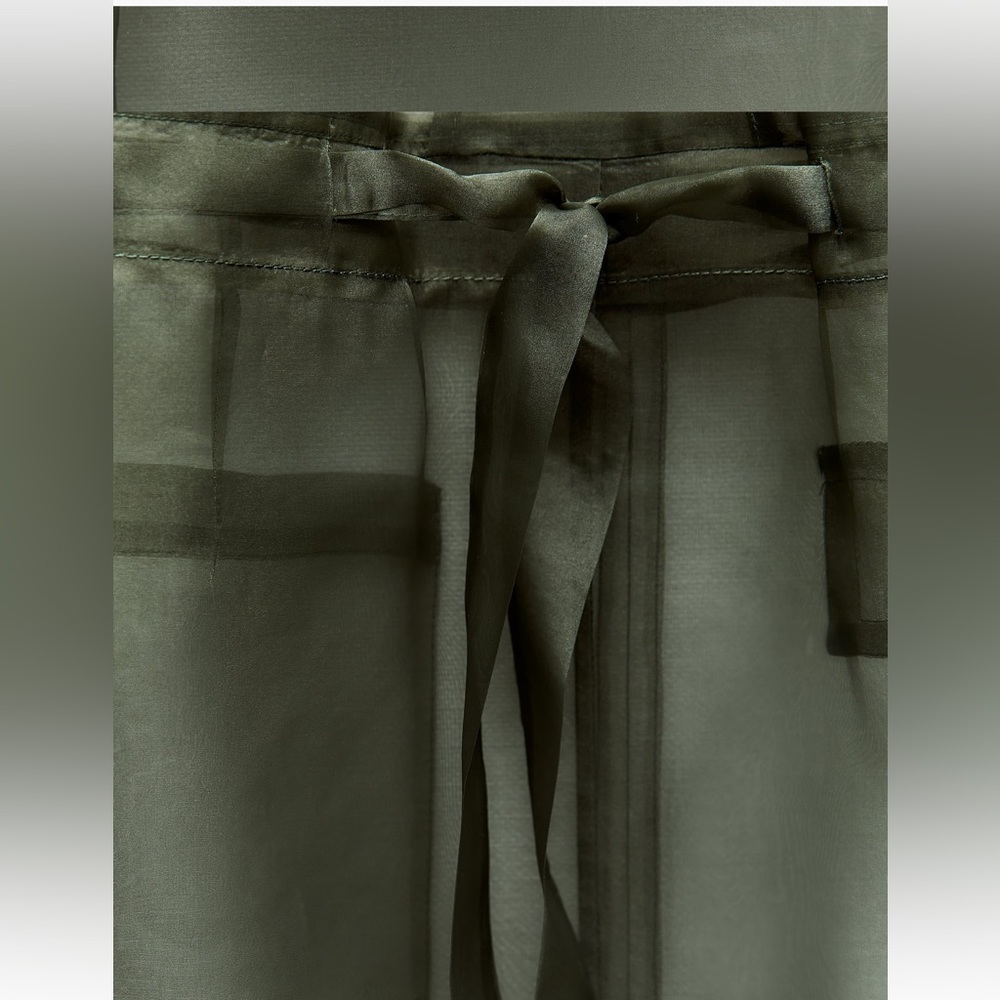 Zara Olive Sheer Sleeveless Tie-Waist Midi Dress - Picture 4 of 5
